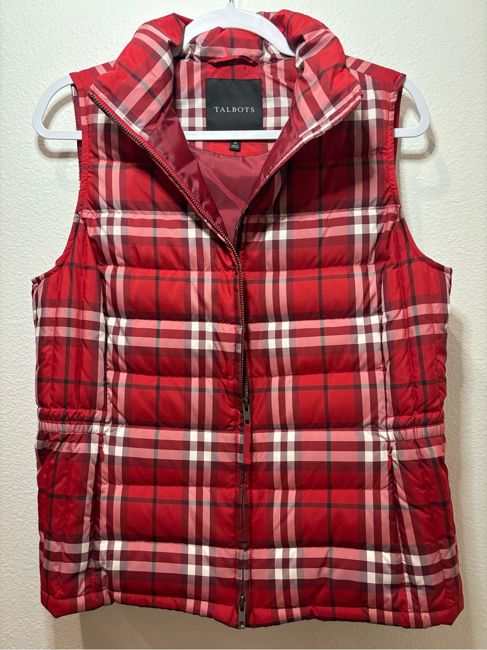 Talbots Quilted Down Puffer Vest Red Plaid Full Zip VN4926 - Women’s Medium